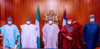 President Buhari (middle), Femi Fani-Kayode (2nd right) with other APC bigwigs