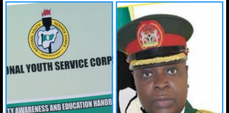 Brigadier General Shuaibu Ibrahim, DG, NYSC, righ, and the controversial booklet