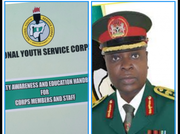 Brigadier General Shuaibu Ibrahim, DG, NYSC, righ, and the controversial booklet