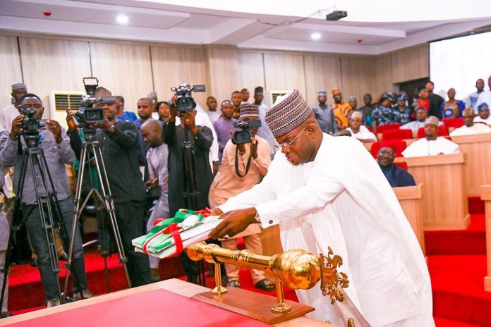 Governor Yahaya Bello presenting the assembly with the 2022 Budget Of Accelerated Result
