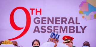President Muhammadu Buhari addressing the 9th General Assembly of the AFLPM
