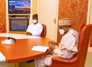 President  Muhammadu Buhari on a round table discussion with Yahaya Bello