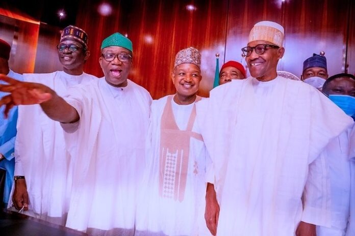 President Muhammadu Buhari with APC Governors during the all APC governors meeting at the state house. source; State House