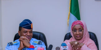 Humanitarian Affair Minister, Sadiya Umar with former Chief of Air Staff, Air Marshal Sadique Abubakar (rtd)