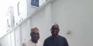 Ekiti state Governor-elect, Biodun Oyebanji (L), paying a courtesy visit to former Governor of the state, Ayo Fayose (R), in his Lagos residence.