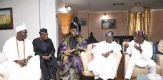 From Right, Former President Olusegun Obasanjo, APC Presidential Candidate, Asiwaju Bola Ahmed Tinubu, Ogun state governor Dapo Abiodun, Chief Osoba and