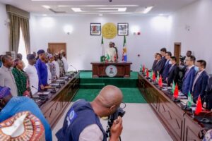 Governor Yahaya Bello with the delegations from the China National Nuclear Cooperation (CNNC) at the Kogi State Government House, Lokoja.