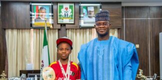 Governor Yahaya Bello and the 12-year-old table tennis prodigy, Sezuo Ize Azziza