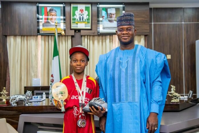 Governor Yahaya Bello and the 12-year-old table tennis prodigy, Sezuo Ize Azziza