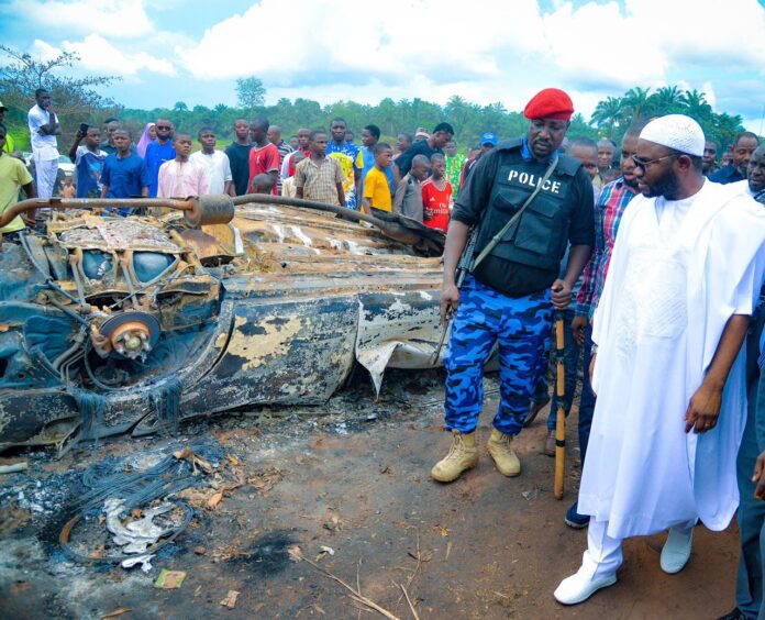 Chief of Staff to Governor Yahaya Bello, Jamiu Abdulkareem Asuku at the scene of Petrol Taker accident in ANKPA on Friday