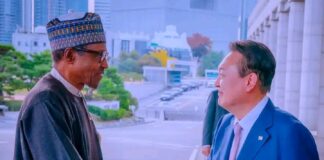 President Muhammadu Buhari in Seoul, South Korea with the Ambassador