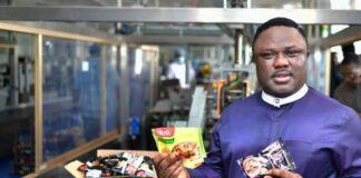 Gov Ayade displaying the made-in-Cross River noodles