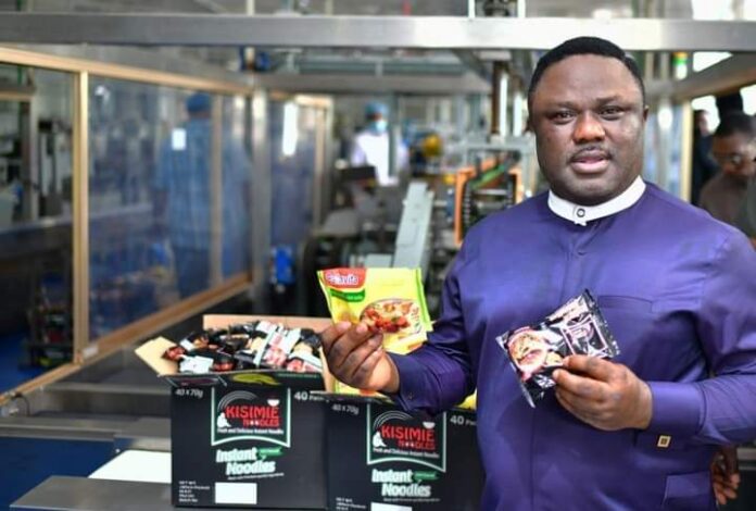 Gov Ayade displaying the made-in-Cross River noodles