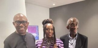 Obi (left), Chimamanda (middle) with Prof. Osagie after the panel session