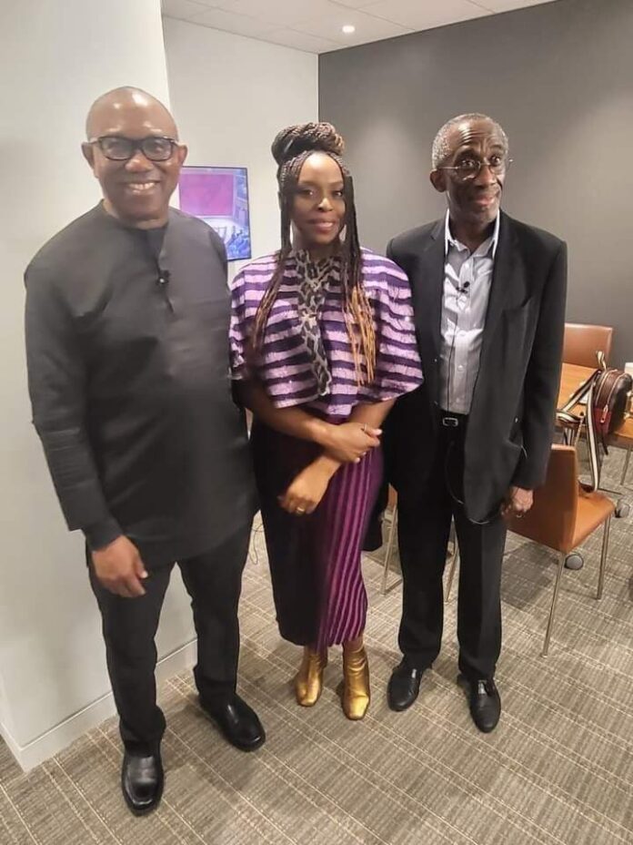 Obi (left), Chimamanda (middle) with Prof. Osagie after the panel session