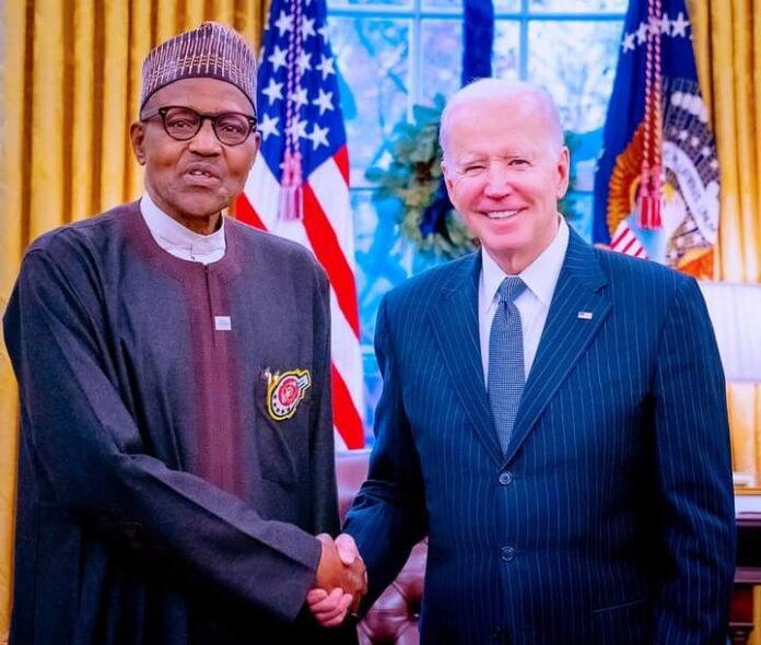 President Muhammadu Buhari (L) meeting with his US counterpart, Joe Biden (R), on the margins of the ongoing US-Africa Leaders Summit in Washington