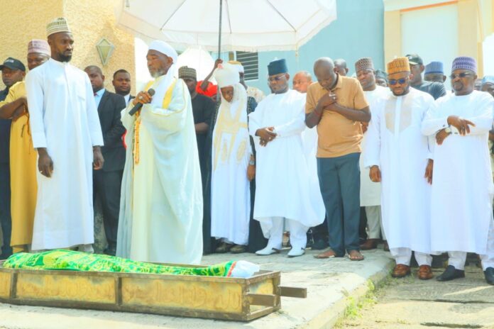 Governor Yahaya Bello, others performing (Jana'iza) funeral prayer for the deceased, Dr. Abdulazeez Umar Farooq