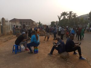 Some voters seating patiently at the polling unit