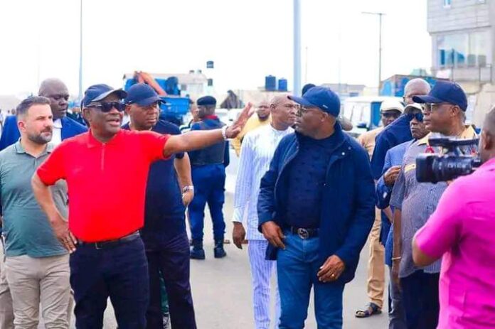 Governor Nyesom Wike (L) inspecting the projects listed for commissioning by the President-elect, Bola Ahmed Tinubu, next week.