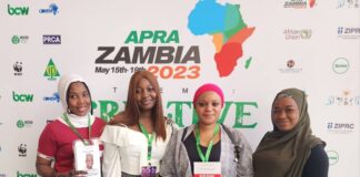 PR Nigeria ladies from (L) Nafisat Bello, Gyem Fom Pam, Rahma Oladosun with the wife of the CEO of IMPR - Mal. Yusha'u Shuaib