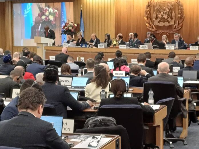 Minister of Marine and Blue Economy addressing members states of the International Maritime Organization (IMO) at the 33rd session of the General Assembly in London on Monday
