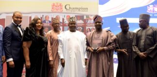At the award ceremony, with the Chairman/CEO of the National Drug Law Enforcement Agency, NDLEA, Brig Gen. Mohammed Buba Marwa (Rtd) (Middle)