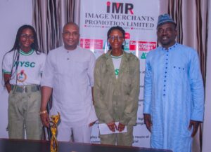 From left, The CEO of Image Merchant Promotion Limited (IMPR), Alh. Yushau Shuaib, Corper Aisha M. Abisola, the Managing Editor, IMPR, Alh. Abdulrahman Abdulraheem and Corper Aljannatul Firdaus Mohammed