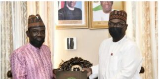 CEO of Image Merchant Promotion Limited (IMPR), Alh. Yushau A. Shuaib with the Governor of Kwara State, Alh. Abdulrahman Abdulrazaq