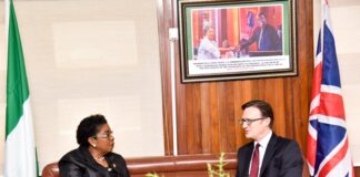 L-R: Head of the Civil Service of the Federation, Mrs Didi Esther Walson-Jack and the British High Commissioner to Nigeria, Dr Richard Montgomery, during the latter’s visit to her office