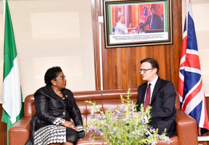 L-R: Head of the Civil Service of the Federation, Mrs Didi Esther Walson-Jack and the British High Commissioner to Nigeria, Dr Richard Montgomery, during the latter’s visit to her office