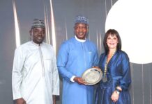 From (L) The Editor-in-chief of Image Merchant Promotion Limited, Alh. Yushau A. Shuaib, CGC Bashir Adewale Adeniyi with President Nataša Pavlović Bujas at the award ceremony