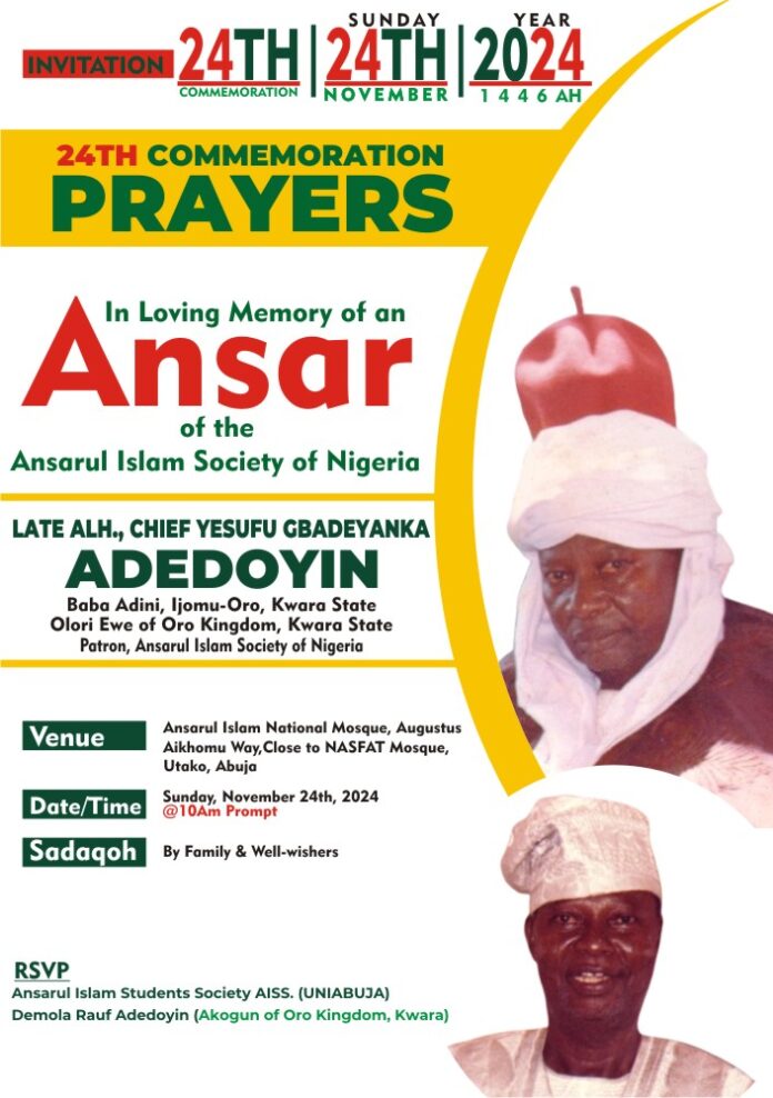 24th Commemoration Prayers of Late Alh. Chief Yesufu Gbadeyanka Adedoyin