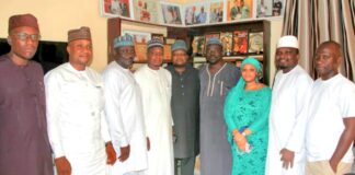 The Interim Chairman of BUK Alumni Association Abuja Chapter, Alhassan Muhammad, (M), Mallam Yushau Shuaib, the Managing Director of IMPR with other members during the courtesy visit.