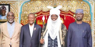 (L-R) The Executive Secretary/CEO of the National Sugar Development Council (NSDC), Mr. Kamar Bakrin, the Minister of State for Industry, Senator John Owan Enoh, the Emir of Lafiagi and NSDC Board Member, HRH Alhaji Mohammed Kudu Kawu, and the Group Executive Director of BUA Foods, Alhaji Kabir Rabiu, during the Minister’s inspection visit to the Lafiagi Sugar Company (LASUCO).